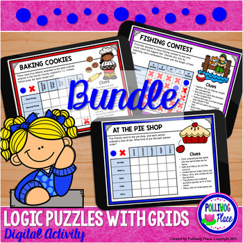 Preview of Logic Puzzle Brain Teasers with Grids - Paperless Digital Activity - BUNDLE