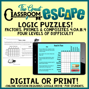 Preview of Logic Puzzles - Digital or Print - Math Skills Factors, Prime & Composite Number