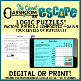 Logic Puzzles - Digital or Print - Math Skills Factors, Pr