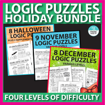 Preview of Logic Puzzles Holiday Bundle: Halloween, Thanksgiving, Christmas