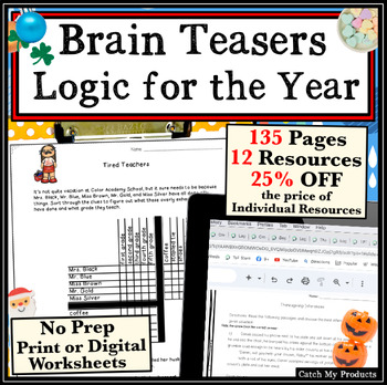 Preview of Logic Puzzles and Brain Teaser Activities for Critical Thinking Year Round