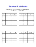 Logic Worksheets - Complete Truth Tables Worksheets