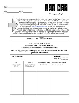 Preview of Logic and Strategy CCSS Lab Day