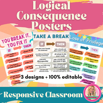 Preview of Responsive Classroom: Editable Logical Consequence Posters/Classroom Management