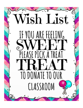 Lollipop Wish List (open house, orientation & teacher nights) | TPT