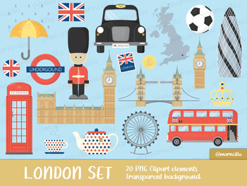 Preview of London Clipart Set - travelling, bridge, tower, image, printable, eye, bus, flag