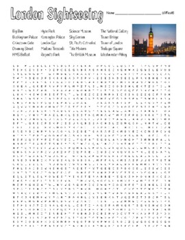 Preview of London Sightseeing - DIFFICULT Wordsearch and 2 Zentangles to Color