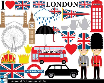 Preview of London UK Set Digital Clip Art Graphics Personal Commercial Use 45 images cod151