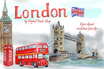 Preview of London symbols and landmark clipart Tower bridge, Big Ben