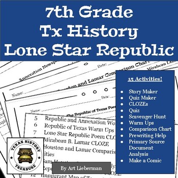 Preview of Lone Star Republic | 7th Grade Texas History| 15 Resources and Activities