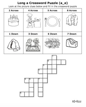 Long A Crossword Puzzles (a e) by Multiple Sizes to Fit All TPT