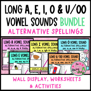 Preview of Long A E I O U Vowel Sound Alternative Spelling Activities & Worksheets Bundle