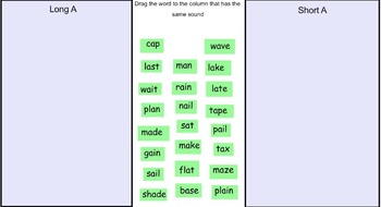 Preview of Long A Short A Spelling sort on the smartboard