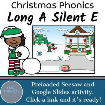 Preview of Long A Silent E Digital Christmas Phonics Games Google Slides Seesaw PowerPoint