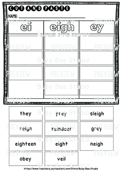 Long A Sorts: EI-EIGH-EY | Cut and Paste Worksheets by Busy Bee Studio
