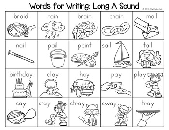 Long A Sounds Word List - Writing Center by The Kinder Kids | TpT