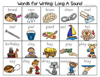 Preview of Long A Sounds Word List - Writing Center