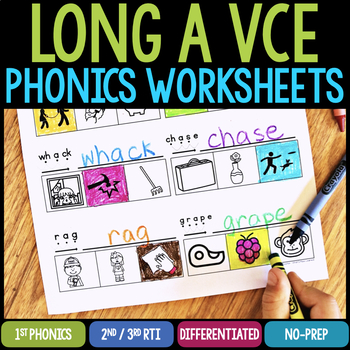 Preview of Long A VCE / CVCE Worksheets & Activities No-Prep Phonics Worksheets