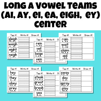 Preview of Long A Vowel Teams Phonics Center (Tap it, Write it, Draw it)