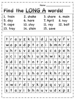 Long A Wordsearch and Sort by Larisa Vancil | Teachers Pay Teachers