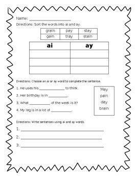 Preview of Long A "ai" and "ay" - Journeys Unit 4, Lesson 18 (2nd Worksheet)