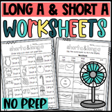 Long A and Short A Worksheets: Cut and Paste Sorts, Cloze,