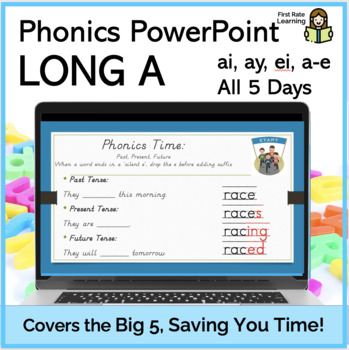 Preview of Long A (ea, ai, ay, eigh)5Days Phonics Phonemic Awareness Digital PowerPoint