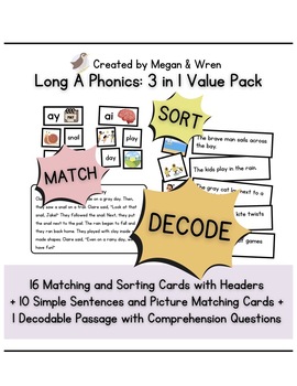 Preview of Long a vowel teams: AI AY | BUNDLE: Science of Reading aligned Decodable
