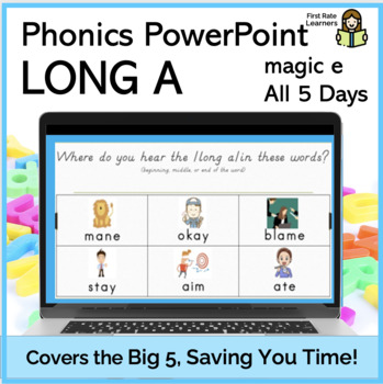 Preview of Long A with Magic E 5Days Phonics Phonemic Awareness Digital PowerPoint