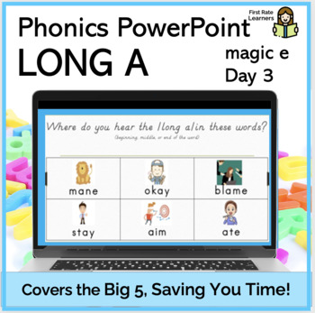 Preview of Long A with Magic E Day3 Phonics Phonemic Awareness Digital PowerPoint