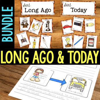 Preview of Then & Now Compare & Contrast Writing Activities Long Ago & Today Venn Diagram