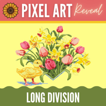 Preview of Long Division (2 digit divisors) - Tulips & Duckling Digital Pixel Art (NO PREP)
