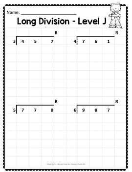 Long Division Worksheets and Tests - 12 Leveled Worksheets, 2 Tests & 2