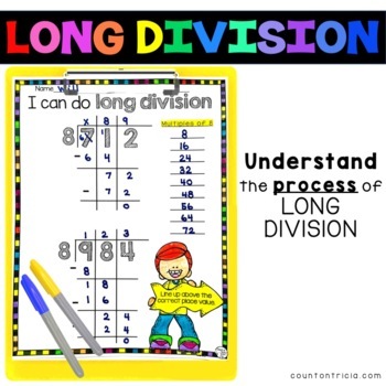 long division worksheets for beginners by count on tricia tpt