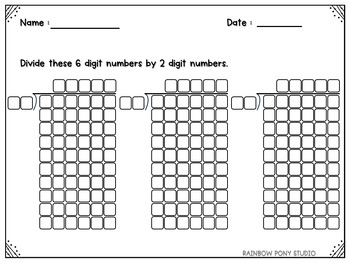 Long Division 3, 4, 5, 6 and 7 digit numbers by 2 digits template