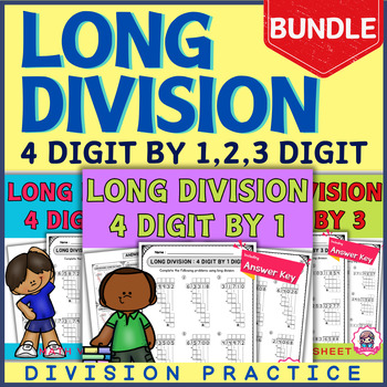 Preview of Long Division 4 Digit by 1,2,3 | Problem Solving | Number Sense | Math bundle