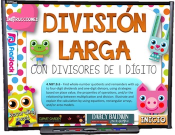 Preview of Long Division Animals SPANISH PowerPoint Game