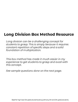 Preview of Long Division Box Graphic Organizer