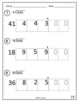 long division horizontal box method double digit divisors pdf and google slide