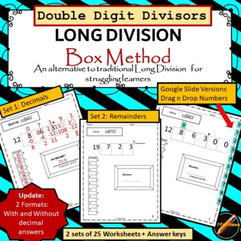Preview of Long Division: Horizontal Box Method- Double Digit Divisors PDF and Google Slide