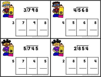 long division box method task cards with and without remainders bundle