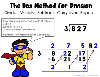 Long Division: Box Method Task Cards- WITH remainders | TpT