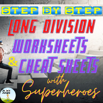 Preview of Long Division Cheat sheets and Practice with Superheroes