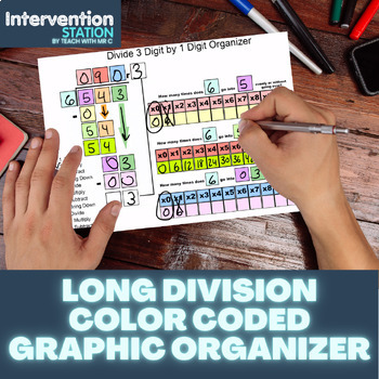 Preview of Long Division Color Coded Graphic Organizer Teach with Mr C