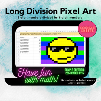 Preview of Long Division - Digital Math PIXEL ART - Google Sheets - 3 digit by 1 digit 