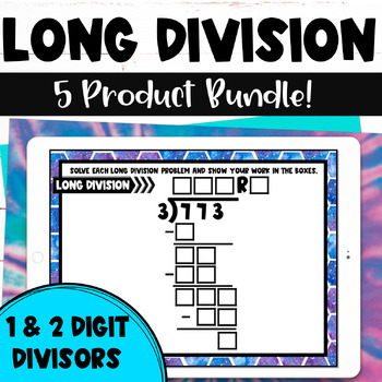 Preview of Long Division by 1 & 2 Digits Digital Task Card Bundle With & Without Remainders