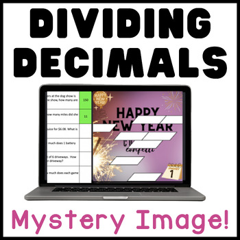 Preview of Long Division Dividing Decimals | Happy New Year | Digital Math Mystery Activity