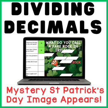 Preview of Long Division Dividing Decimals St. Patrick's Day  Digital Math Mystery Activity
