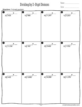 Long Division - Dividing by 2-Digit Divisor with Grid by ElementaryStudies