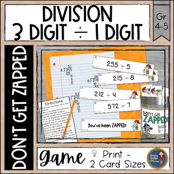 Preview of Long Division Don't Get ZAPPED Partner Math Game - 3 Digit Divided by 1 Digit